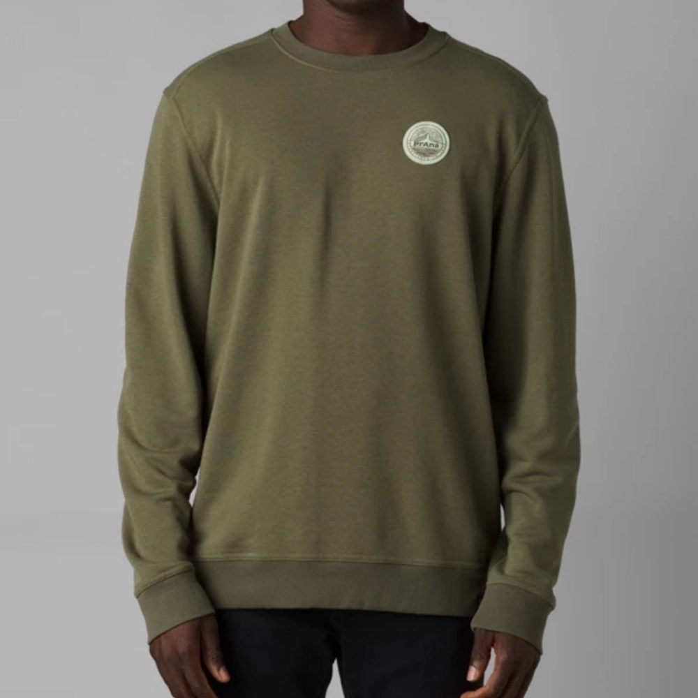 Prana Green Crewneck Patch Basic Organic Cotton Blend Pullover